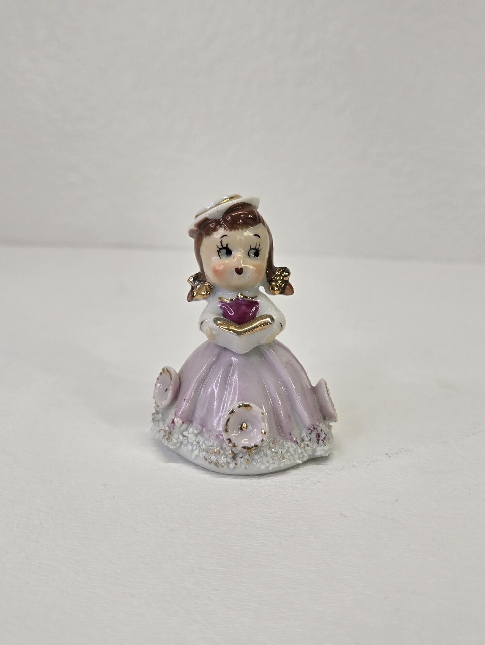 Vtg Josef Originals Girl Figurine Lavender Purple Dress Gold Flower Japan Rare